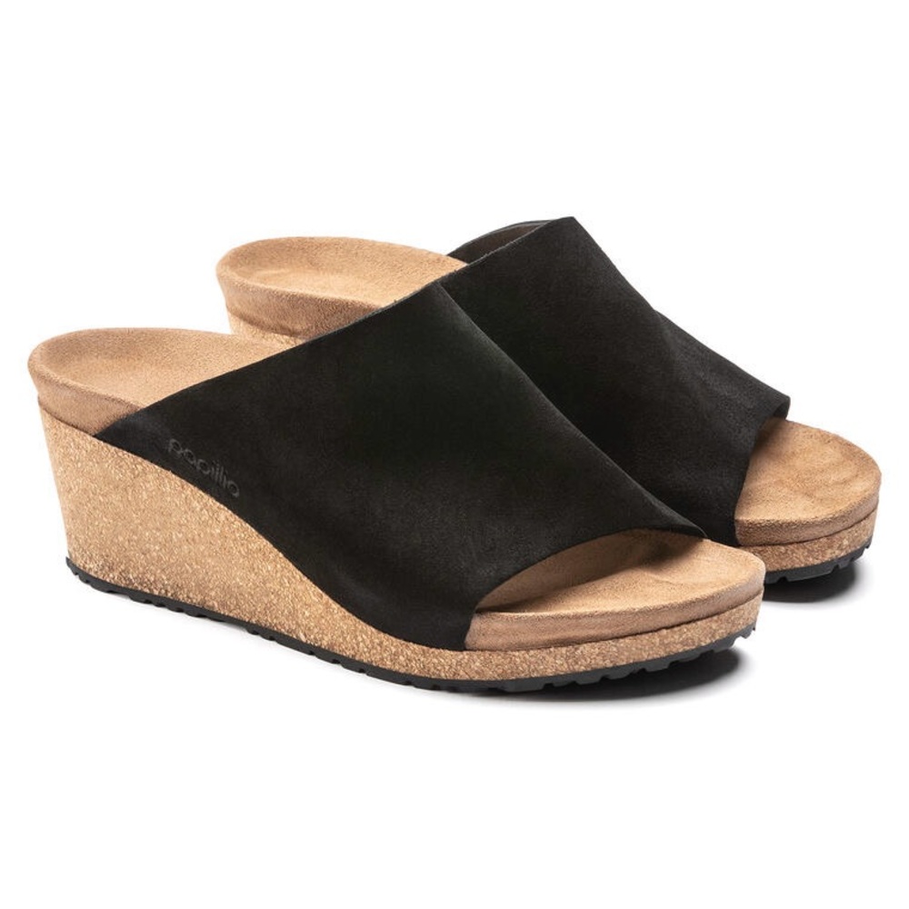 Birkenstock Papillio Namica Wedge Sandals Sz 7 Black Suede Leather